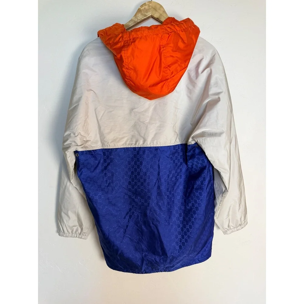 Gucci Mens Colorblock GG Monogram Hooded Windbreaker Jacket Size 50 IT Blue